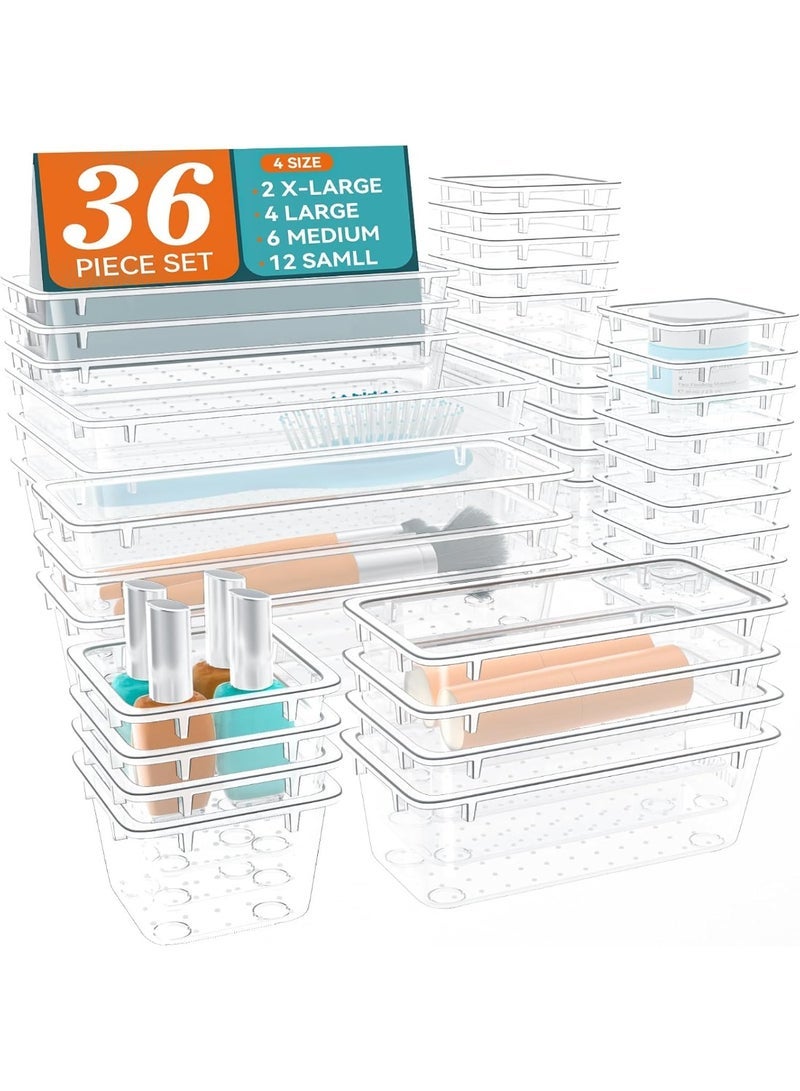 imported 36 Piece Drawer Organizer Set, 4 Sizes Storage Drawer Units, Clear Plastic Makeup Organizer and Storage Boxes for Makeup, Stationery, and Multi-Tools for Bathroom, Office, and Bedroom - Image 1