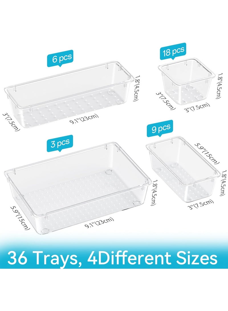 imported 36 Piece Drawer Organizer Set, 4 Sizes Storage Drawer Units, Clear Plastic Makeup Organizer and Storage Boxes for Makeup, Stationery, and Multi-Tools for Bathroom, Office, and Bedroom - Image 2