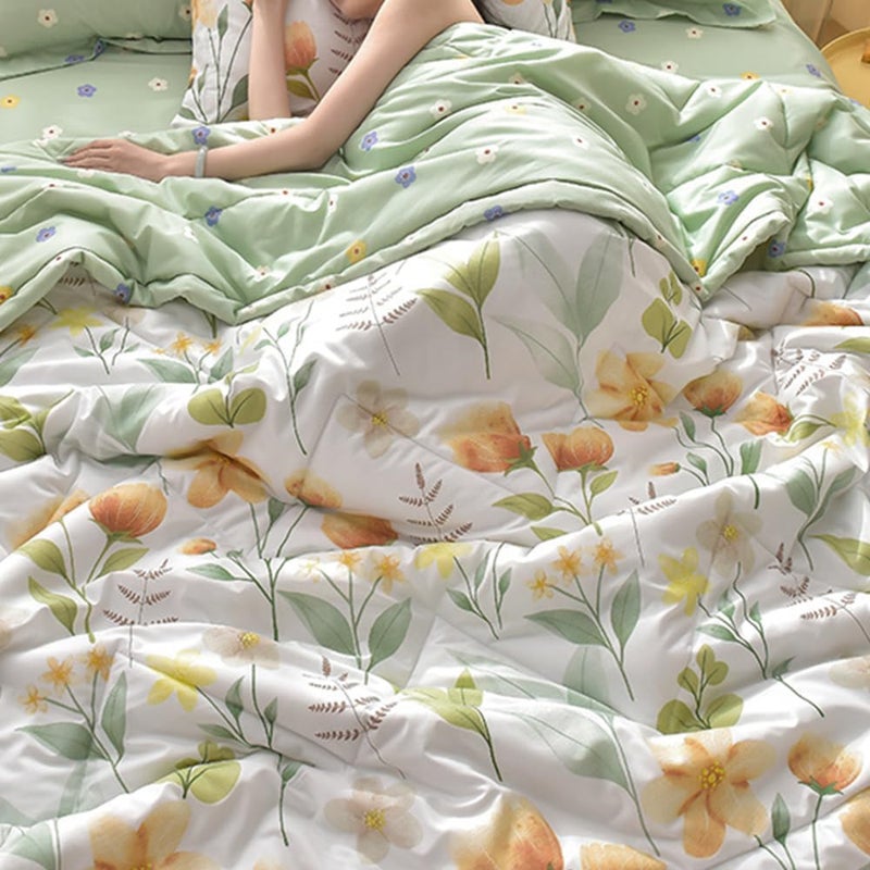 Quilted Bedspread for Single Double Size, 180x200cm Green Floral Printed Pattern Bedding Coverlets Lightweight Summer Bed Throws Comforter Soft Luxury Sofa Blanket for All Season - Image 4