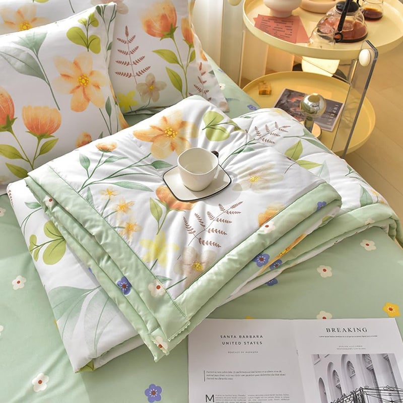 Quilted Bedspread for Single Double Size, 180x200cm Green Floral Printed Pattern Bedding Coverlets Lightweight Summer Bed Throws Comforter Soft Luxury Sofa Blanket for All Season - Image 5