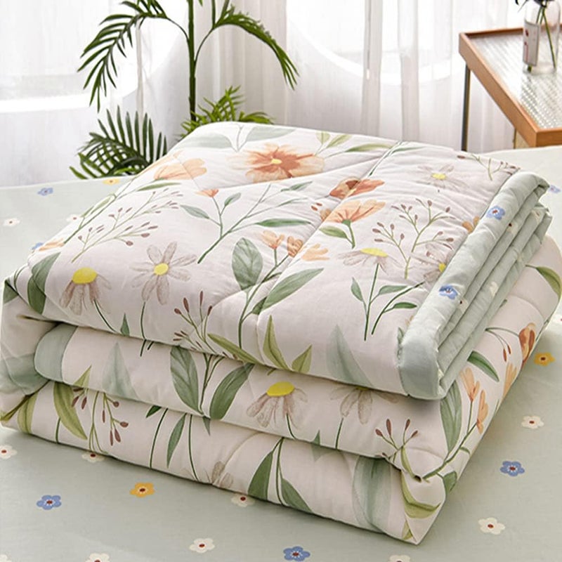 Quilted Bedspread for Single Double Size, 180x200cm Green Floral Printed Pattern Bedding Coverlets Lightweight Summer Bed Throws Comforter Soft Luxury Sofa Blanket for All Season - Image 1