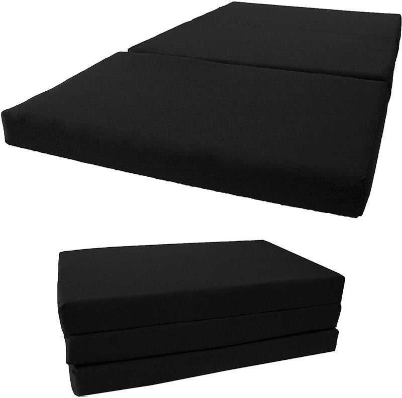 Deevine Craft 3 Fold Medium Hard EPE Foam 2 Inch Thickness Floor Light Weight Foldable Movable Mattress, Bed Mattress for Travel, Picnic, Yoga Mat Tri Fold Mattress 2 inch Thick Single Bed Black Cover - Image 5