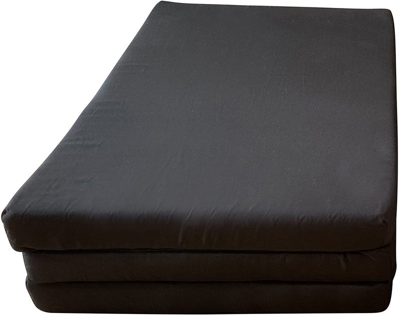 Deevine Craft 3 Fold Medium Hard EPE Foam 2 Inch Thickness Floor Light Weight Foldable Movable Mattress, Bed Mattress for Travel, Picnic, Yoga Mat Tri Fold Mattress 2 inch Thick Single Bed Black Cover - Image 4