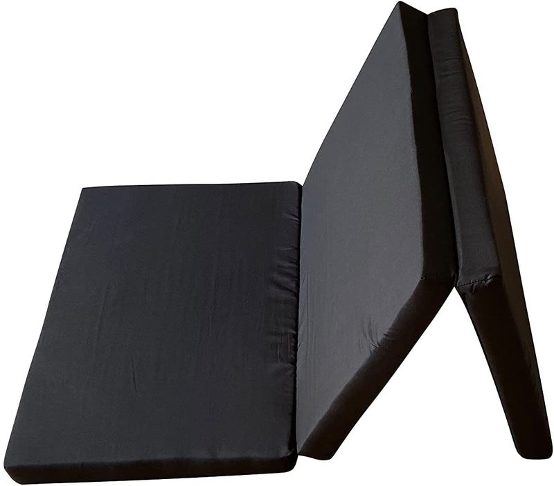 Deevine Craft 3 Fold Medium Hard EPE Foam 2 Inch Thickness Floor Light Weight Foldable Movable Mattress, Bed Mattress for Travel, Picnic, Yoga Mat Tri Fold Mattress 2 inch Thick Single Bed Black Cover - Image 1