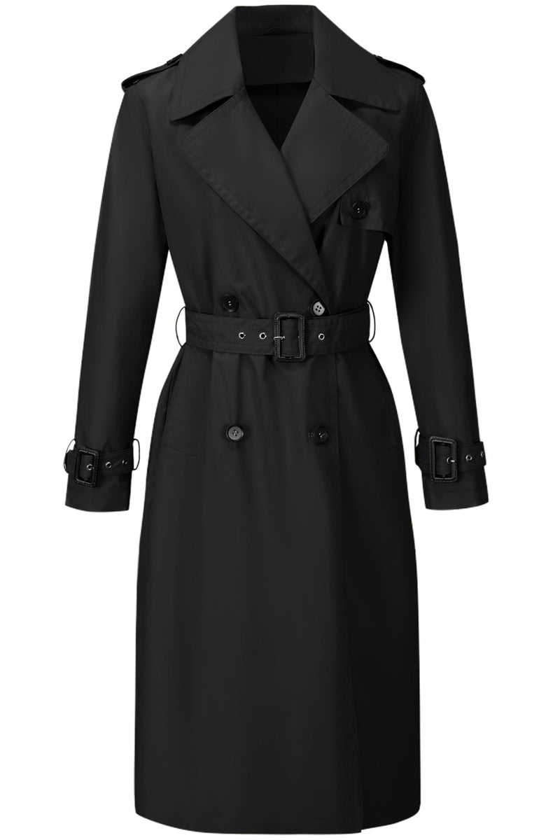 RISISSIDA Women Trench Coat,Classic Double-Breasted Belted Waterproof Overcoat with Adjustable Buckle Sleeves,Spring Fall Long Casual and Professional Business Outerwear Trenchcoat 2331 Black XL - Image 1
