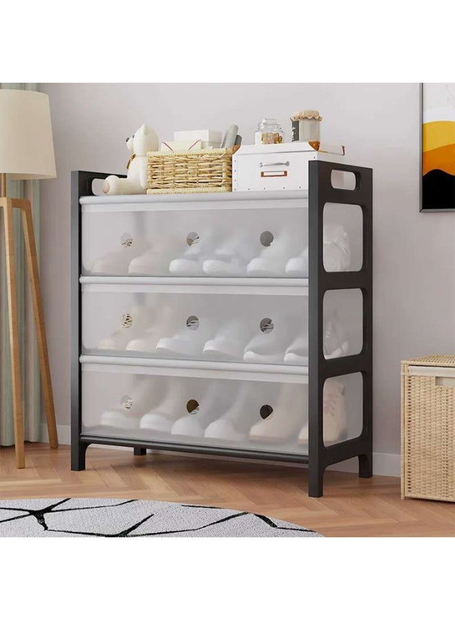 LINGWEI 4-Tier Shoe Cabinet Plastic Shoe Storage Organizer, Dustproof Space Saving Shoe Rack with Top Storage Shelf, Entryway Bedroom Hallway Cabinet - Image 4