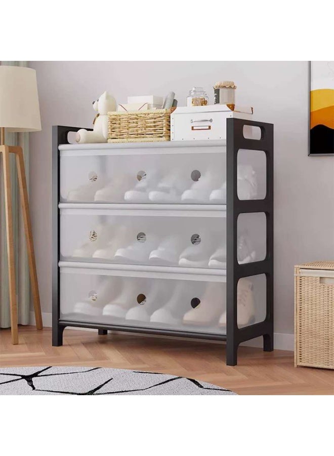 LINGWEI 4-Tier Shoe Cabinet Plastic Shoe Storage Organizer, Dustproof Space Saving Shoe Rack with Top Storage Shelf, Entryway Bedroom Hallway Cabinet - Image 5