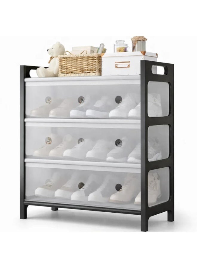 LINGWEI 4-Tier Shoe Cabinet Plastic Shoe Storage Organizer, Dustproof Space Saving Shoe Rack with Top Storage Shelf, Entryway Bedroom Hallway Cabinet - Image 1