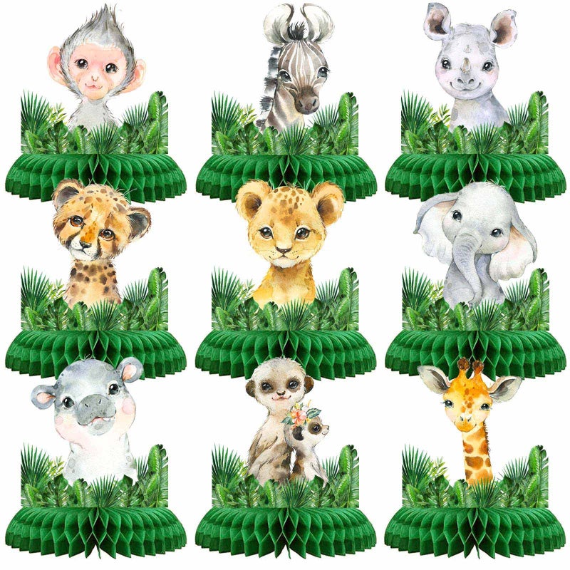 9 Piece Safari Honeycomb Centerpieces Jungle Animals Baby Shower for Table Decorations Safari Themed Birthday Party Supplies Wild One Birthday Party Decorations for Boys Kids