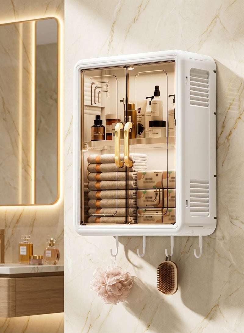 ZERIFAM Large Capacity No Drilling Bathroom Cabinet , Bathroom Storage Shelf with Magnetic Door & 4 Hooks, Wall Hanging Cosmetics/Toiletries Storage Box for Bathroom, Kitchen - Image 5