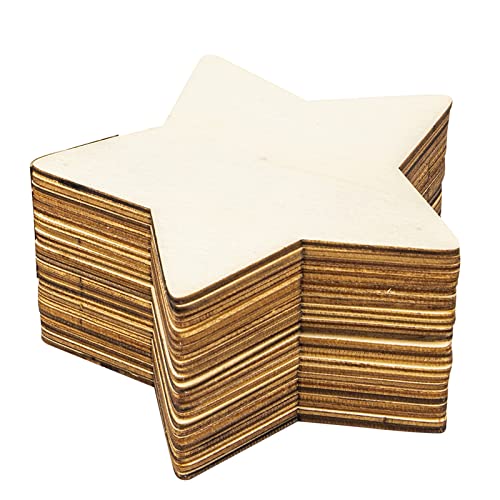LepoHome 50PCS Unfinished Blank Wood Pieces, 4 Inch Natural Wooden Cutouts Ornaments for DIY Crafts Projects and Christmas Party Wedding Decoration(Star Shape) - Image 1