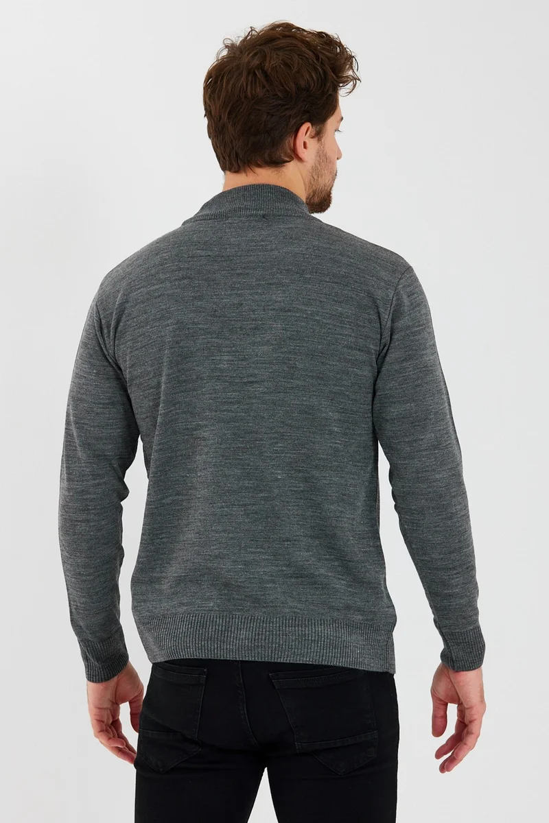 MRS Clothing Half Turtleneck Men's Anthracite Slim Fit Mold Wool Knitwear Sweater