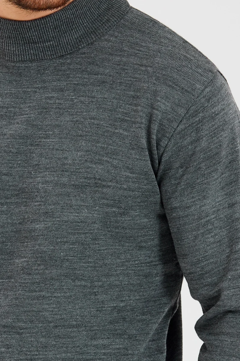 MRS Clothing Half Turtleneck Men's Anthracite Slim Fit Mold Wool Knitwear Sweater