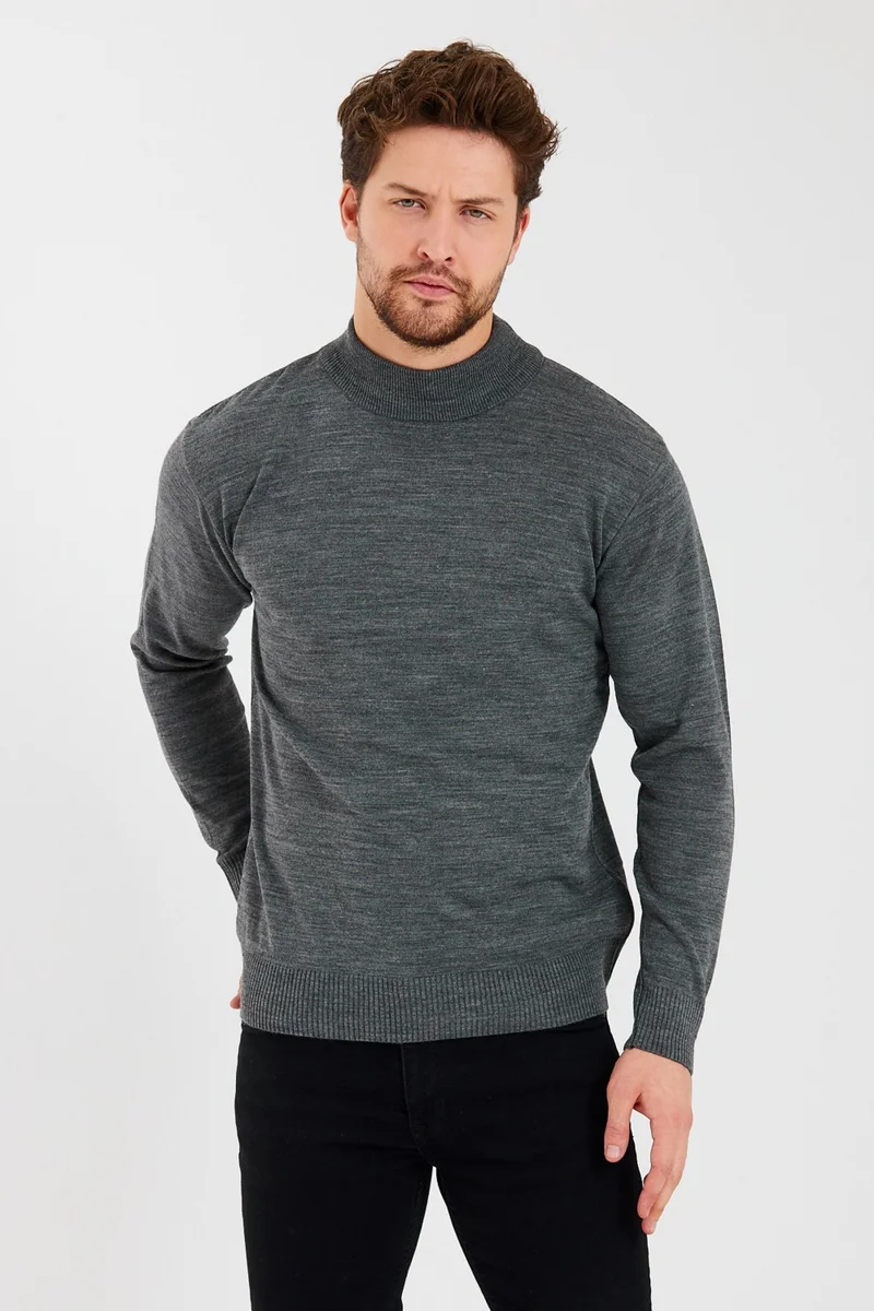 MRS Clothing Half Turtleneck Men's Anthracite Slim Fit Mold Wool Knitwear Sweater