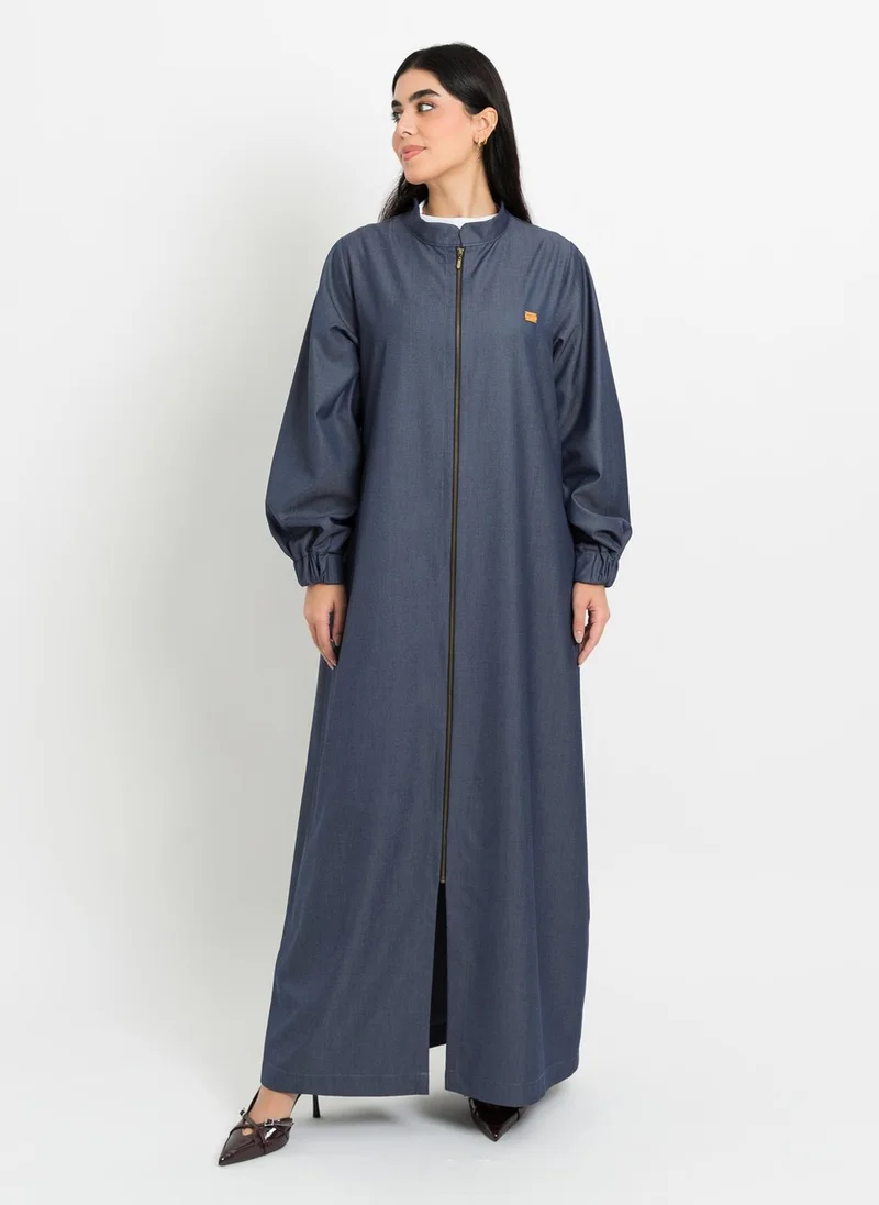 Kaafmeem Blue Denim Zipper Abaya