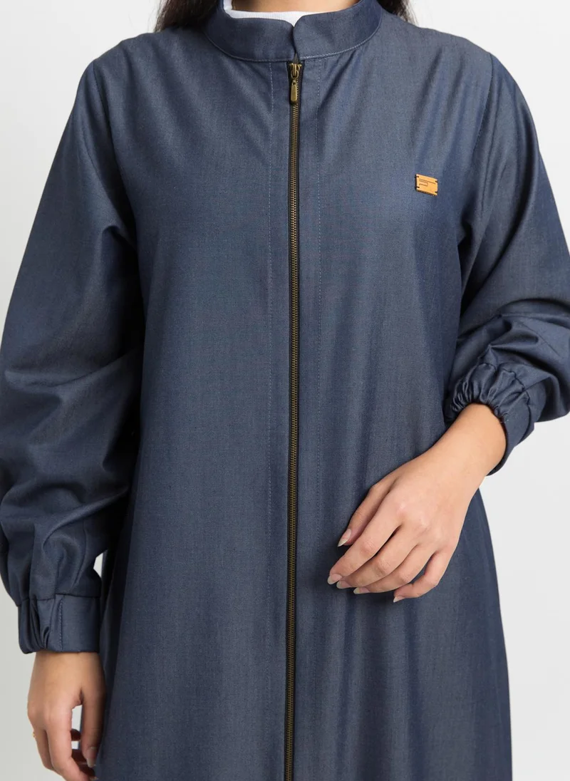 Kaafmeem Blue Denim Zipper Abaya