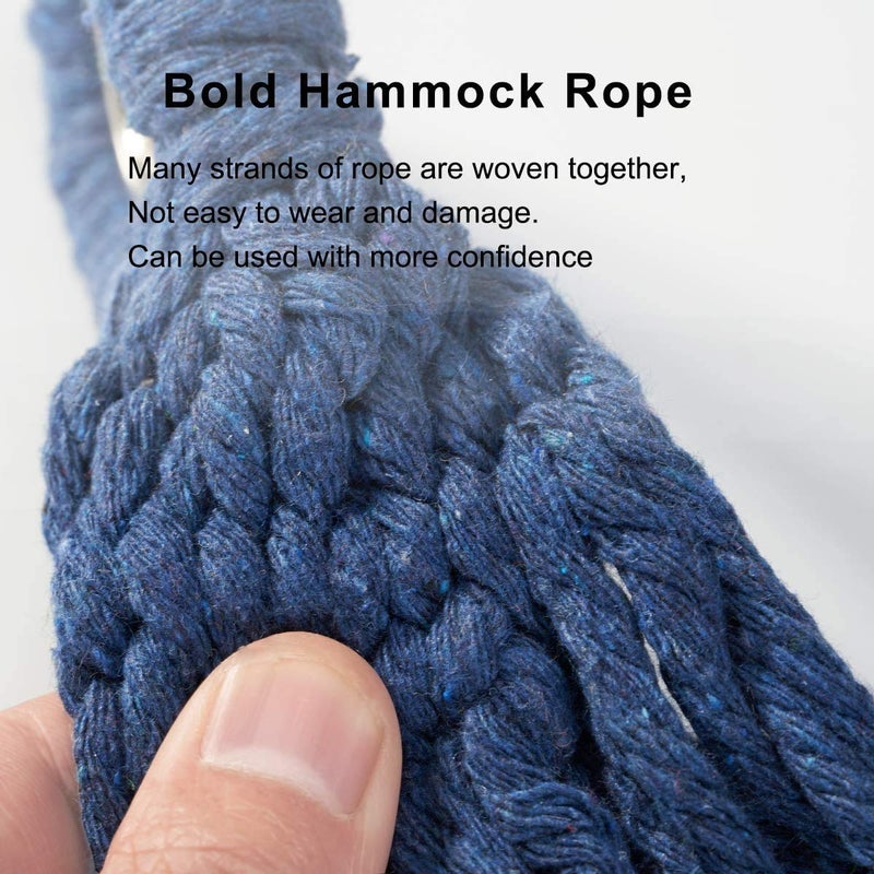 TASKHOUSE Camping Hammock with Tree Straps Cotton Canvas Beach Swing Bed with Hardwood Spreader Bar for Backyard Porch Balcony Indoor or Outdoor Use Support to 280kg Wooden Blue - Image 4