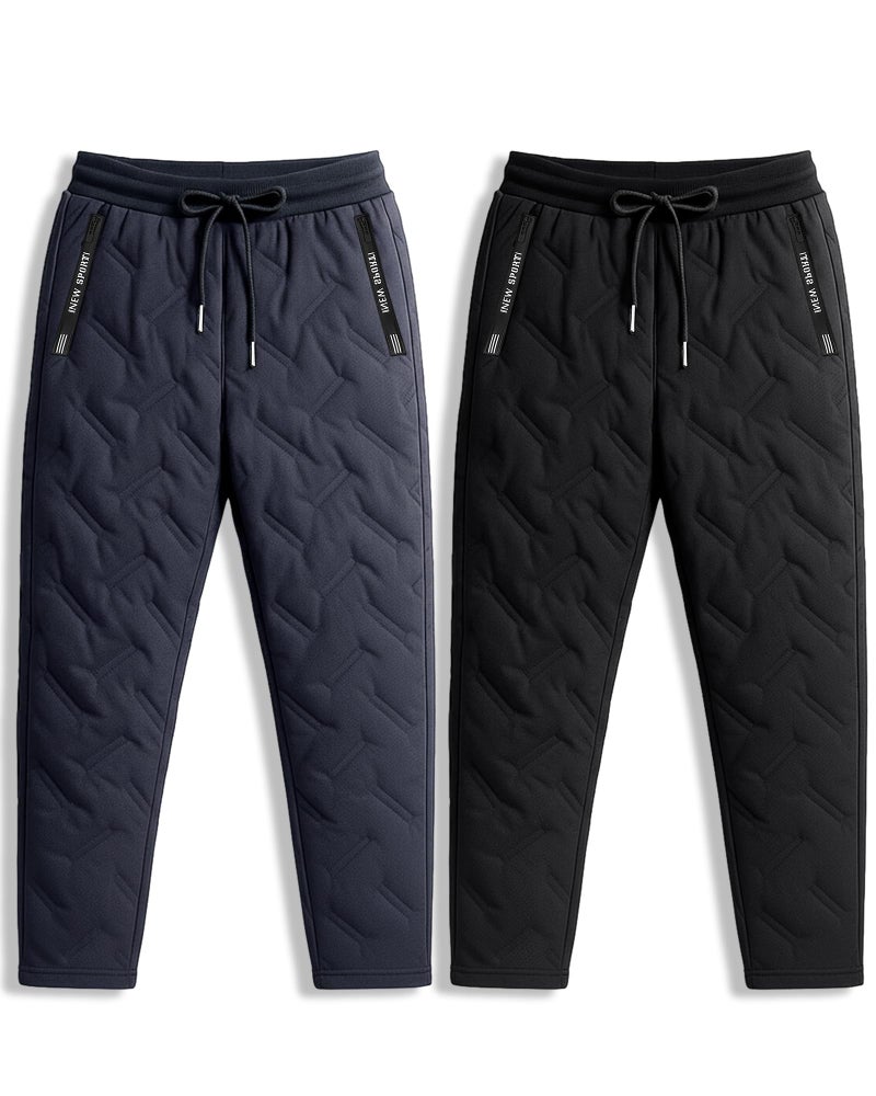 Chicingyou 2 Pcs Fleece Lined Pants Men Sherpa Lined Sweatpants Windproof Track Joggers Snow Winter Thermal Pants with Zipper(Straight Leg,Black and Grey,M) - Image 1