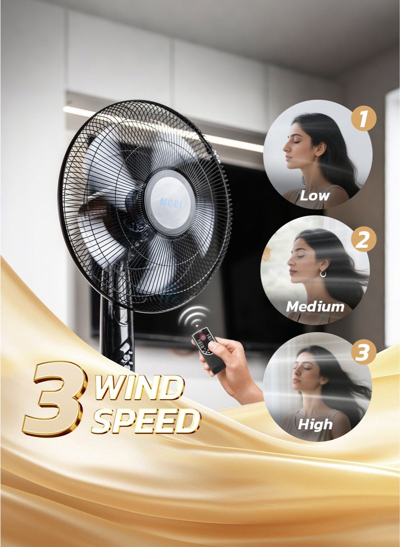 MODI 16 Inch Pedestal Fan with Remote Adjustable Height & Wide Oscillation 3 Speed Settings Quiet Cooling Stand Fan for Home & Office - Image 2