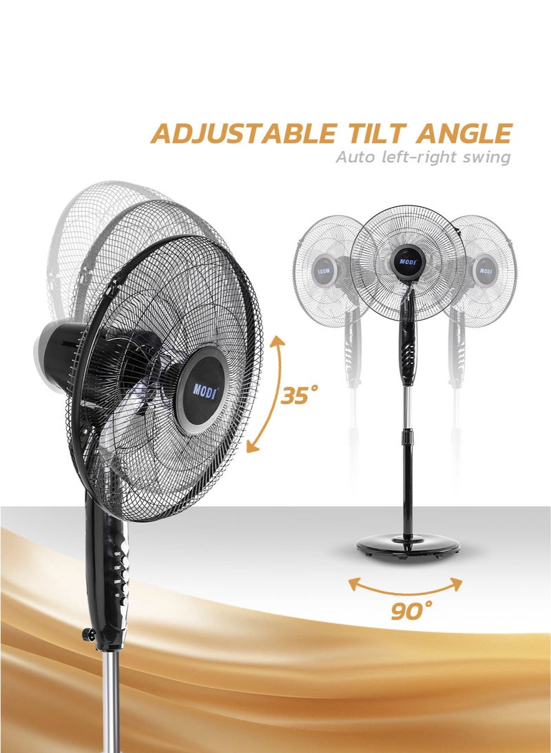 MODI 16 Inch Pedestal Fan with Remote Adjustable Height & Wide Oscillation 3 Speed Settings Quiet Cooling Stand Fan for Home & Office - Image 1
