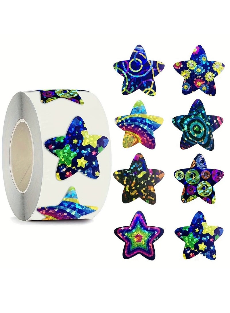 Generic 500pcs/roll 1inch Colorful Laser Stars Stickers Party Wedding Gift Envelope Packaging Seal Labels Stationery Stickers - Image 1