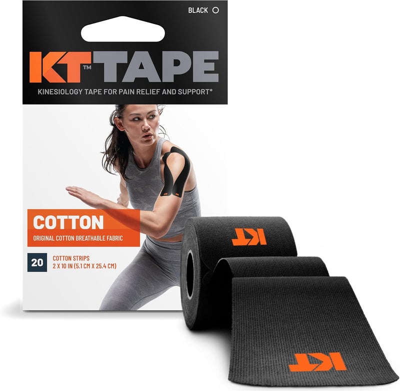 KT TAPE , Original Cotton, Elastic Kinesiology Athletic Tape, 20 Count, 10” Precut Strips - Image 1