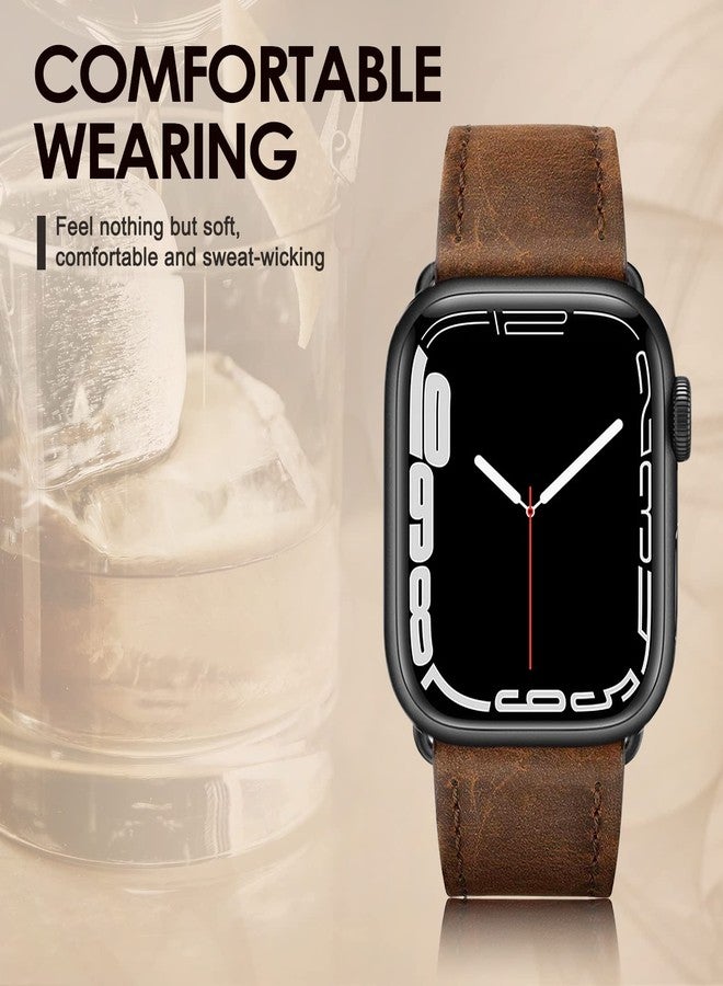 SWEES Leather Bands Compatible with Apple Watch Bands 42mm Series 10 41mm 40mm 38mm Men Women, Soft Genuine Leather Wristband Replacement Band for iWatch Series 10 9 8 7 6 5 4 3 2 1 SE Retro Walnut - Image 3