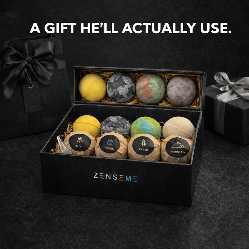 ZenseMe Bath Bombs for Men, Gift Set of 8 Scented Organic Handmade Bath Bombs of 2.5 oz with Natural Essential Oils for Boyfriend, Husband, Father or Friend, by ZenseMe - Image 4