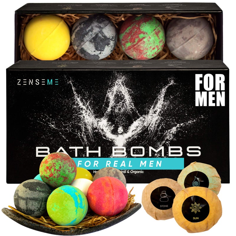 ZenseMe Bath Bombs for Men, Gift Set of 8 Scented Organic Handmade Bath Bombs of 2.5 oz with Natural Essential Oils for Boyfriend, Husband, Father or Friend, by ZenseMe - Image 1