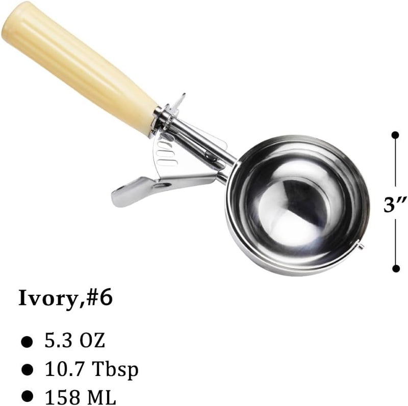 Saebye Portion Scoop - #6 (5.3 oz) - Disher, Food Scoop, Cupcake Scoop, Muffin Scoops - Portion Control - 18/8 Stainless Steel, Ivory Handle - Image 2