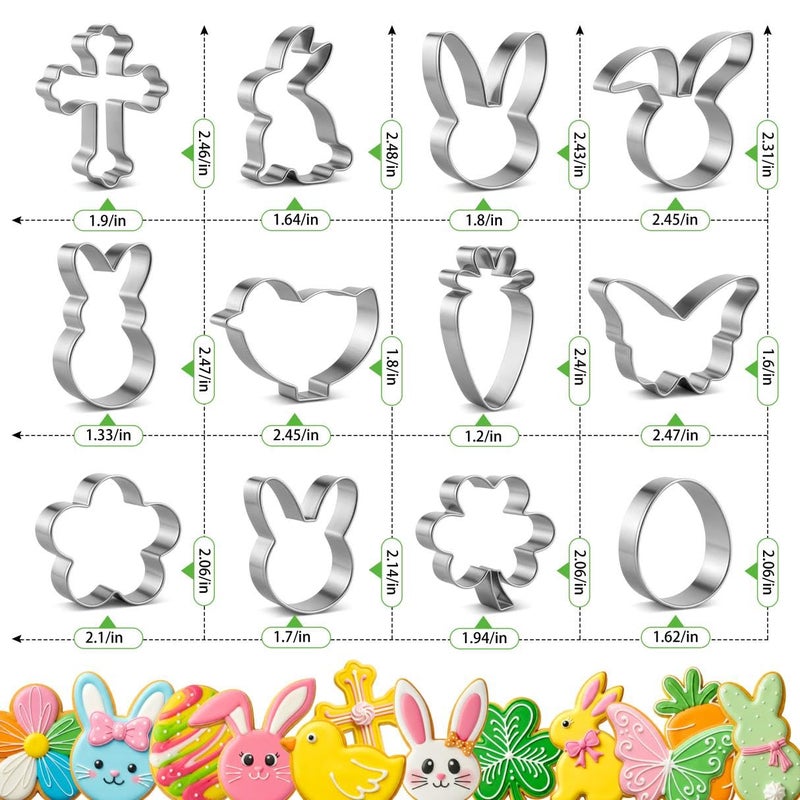 BOBIPRO Easter Cookie Cutter Set, 12 Pieces Easter Bunny Cookie Cutter Set for Baking - Carrot, Bunny Face, Leaf, Egg, Flower, Butterfly Shapes Holiday Themed Party Supplies - Image 2