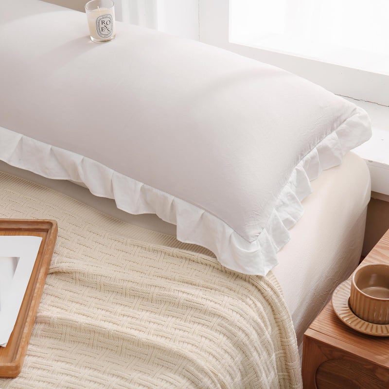 Merryword Beige Body Pillow Cover 20x54inches Beige and White Reversible Long Pillowcase Ruffled Body Pillowcases Cute Pillowcase Pillow Sham (1 Body, Beige White) - Image 5