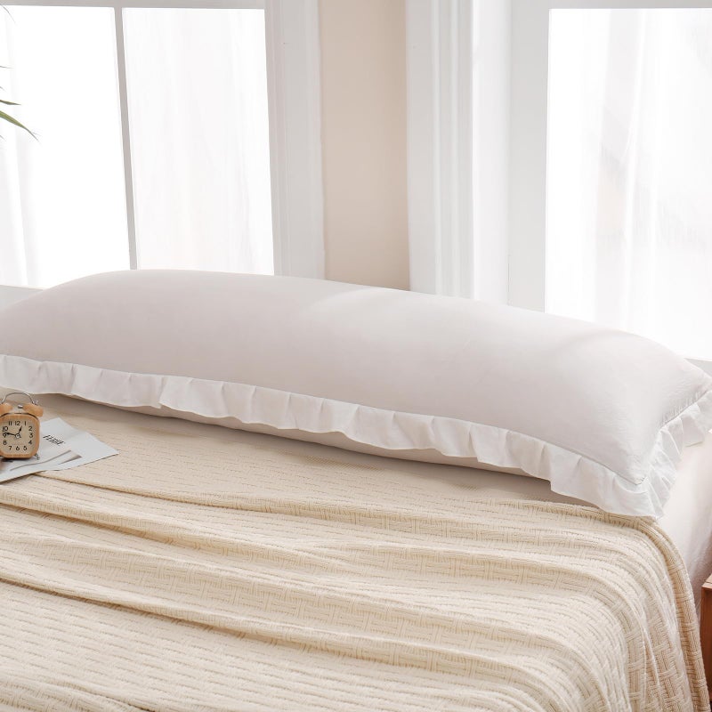 Merryword Beige Body Pillow Cover 20x54inches Beige and White Reversible Long Pillowcase Ruffled Body Pillowcases Cute Pillowcase Pillow Sham (1 Body, Beige White) - Image 4