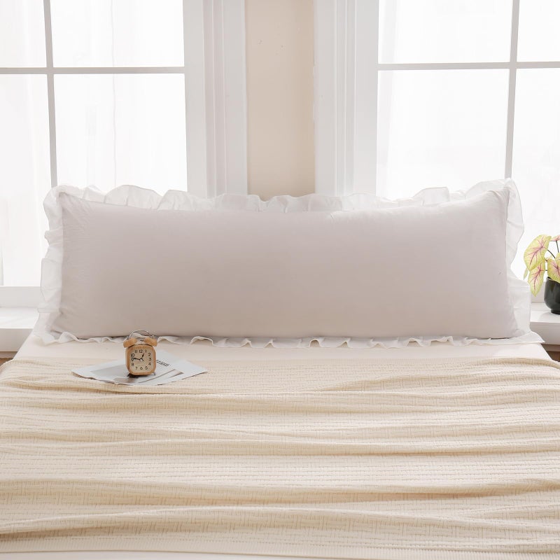 Merryword Beige Body Pillow Cover 20x54inches Beige and White Reversible Long Pillowcase Ruffled Body Pillowcases Cute Pillowcase Pillow Sham (1 Body, Beige White) - Image 2