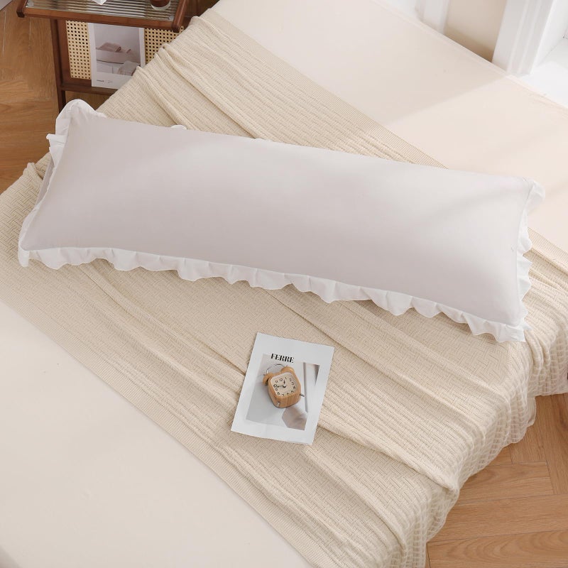 Merryword Beige Body Pillow Cover 20x54inches Beige and White Reversible Long Pillowcase Ruffled Body Pillowcases Cute Pillowcase Pillow Sham (1 Body, Beige White) - Image 3