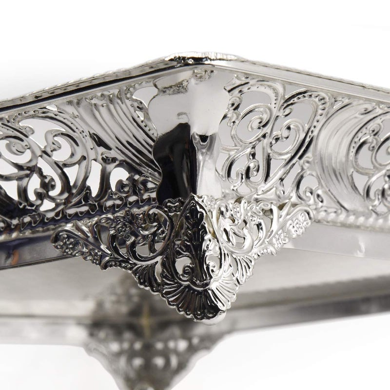 LOMESH Silver Plated rajwadi Tray with 4 Bowl and 4 Spoon Pack of 1 - Image 4