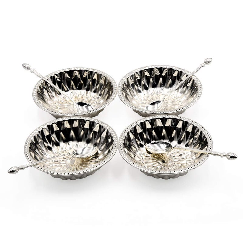 LOMESH Silver Plated rajwadi Tray with 4 Bowl and 4 Spoon Pack of 1 - Image 2