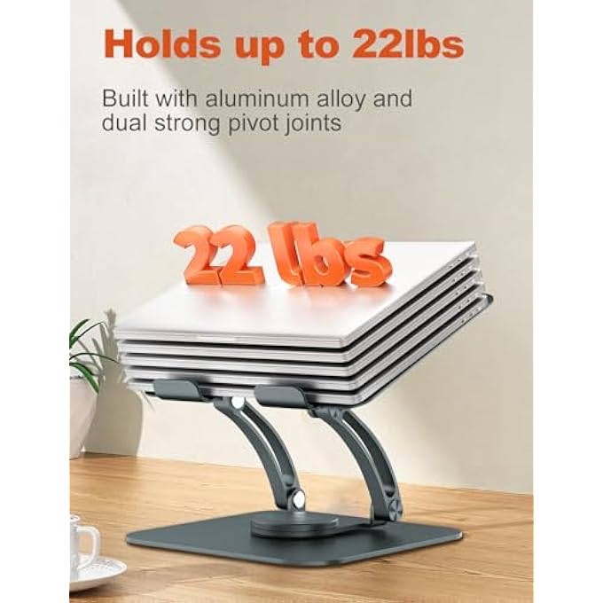PROFFISY LAPTOP STAND FOR DESK ADJUSTABLE LAPTOP HOLDER WITH 360Â°ROTATABLE BASE ERGONOMIC UPGRADED ALUMINUM LAPTOP RISER COMPATIBLE FOR MACBOOK,10"-17" LAPTOPS - Image 3