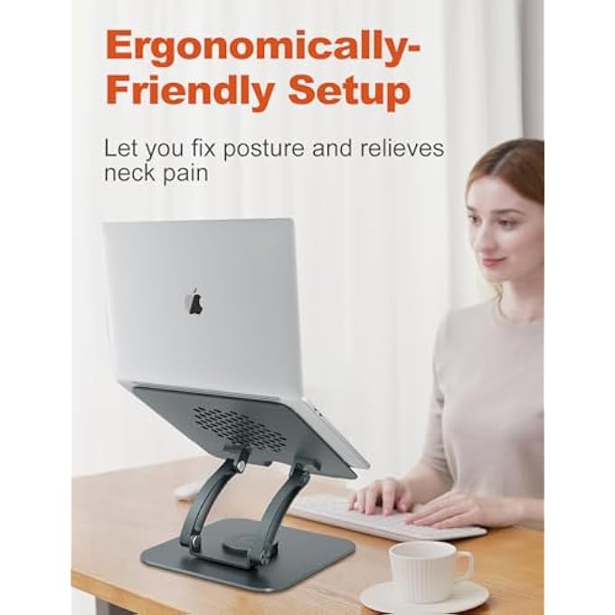 PROFFISY LAPTOP STAND FOR DESK ADJUSTABLE LAPTOP HOLDER WITH 360Â°ROTATABLE BASE ERGONOMIC UPGRADED ALUMINUM LAPTOP RISER COMPATIBLE FOR MACBOOK,10"-17" LAPTOPS - Image 2