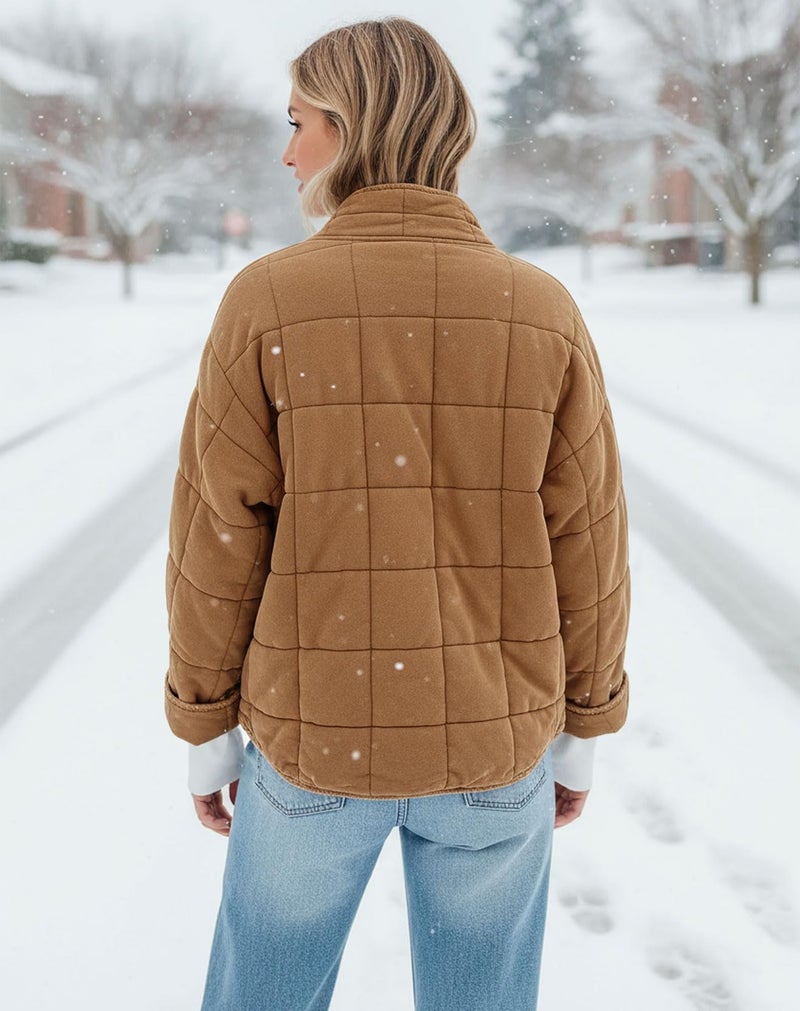 SAUKOLE Womens Double-sided Suede Quilted Jacket Full-Zip Lightweight Down Jackets Winter Bomber Coats Outwear - Image 5
