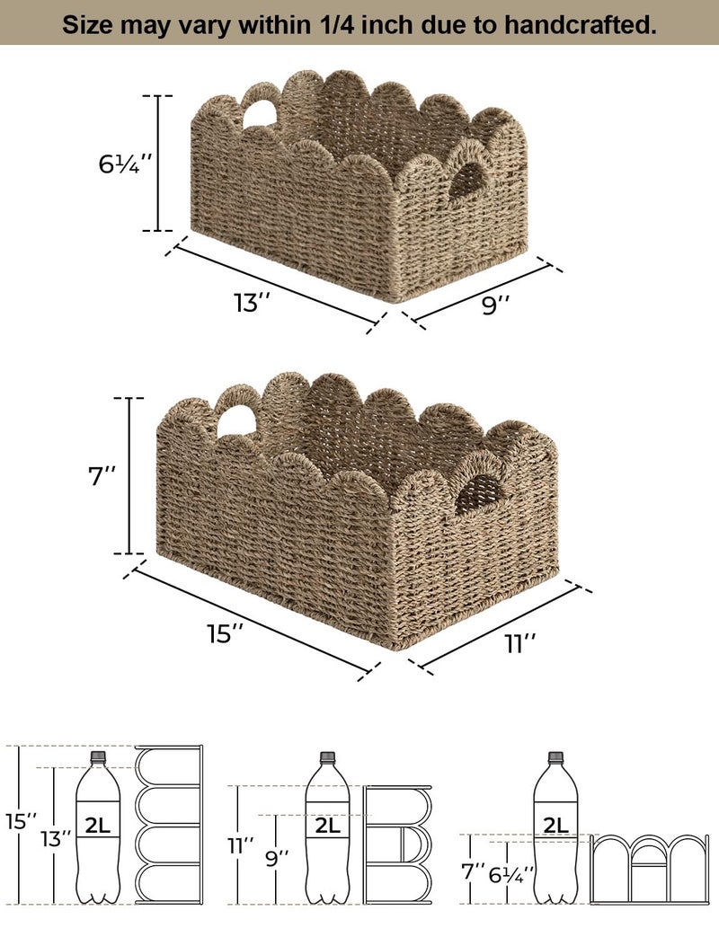 StorageWorks Scalloped Wicker Basket, Woven Baskets for Storage, Rattan Baskets with Handles, Paper Rope Basket for Organizing and Decor, 2 Pack - Image 3
