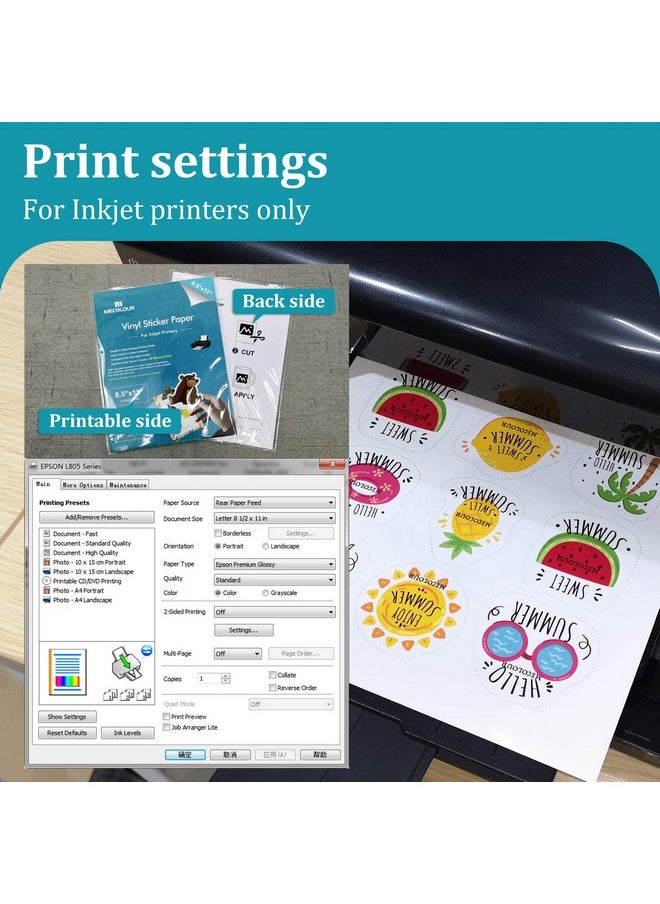 MECOLOUR - Printable Glossy Sticker Paper For Inkjet Printer & Laser Printer 8.5X11 White Inkjet Printable Vinyl Sticker Paper 20 Sheets - Image 1
