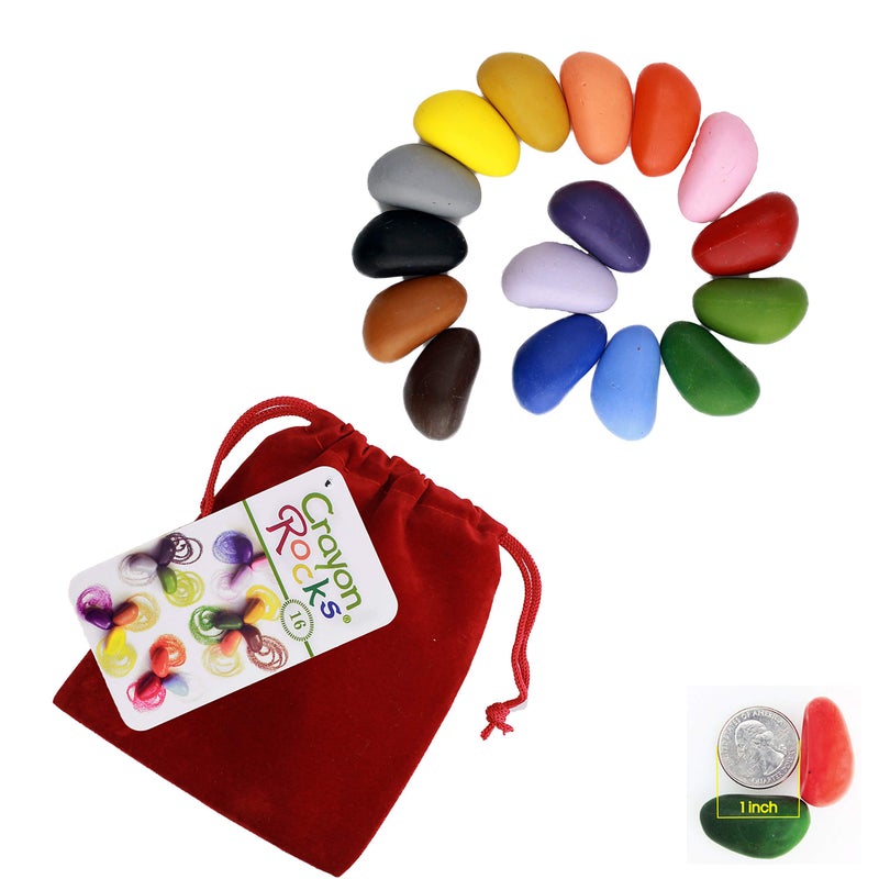 Crayon Rocks Crayons in a Rock Shape 16 Count Tripod Grip Made For Handwriting Development in Kids and Toddlers Fun Educational Creative Activity Comes in a Red Velvet Bag 16 Colors - Image 2