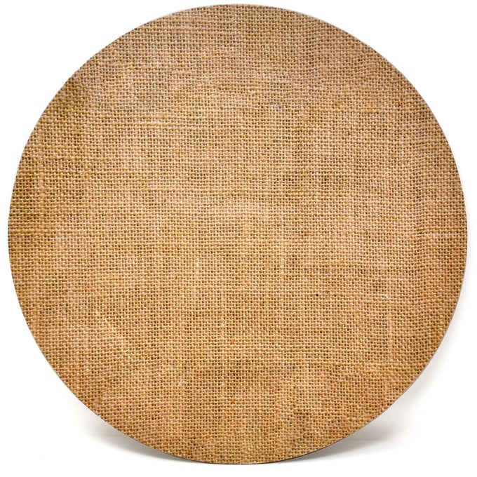 24 DISPOSABLE BURLAP LOOK ROUND CHARGER PLATES 13 RUSTIC PRINT DINNER SERVING TRAY PAPER CARDBOARD PLATTER TABLE PLACE SETTING WEDDING DECOR
