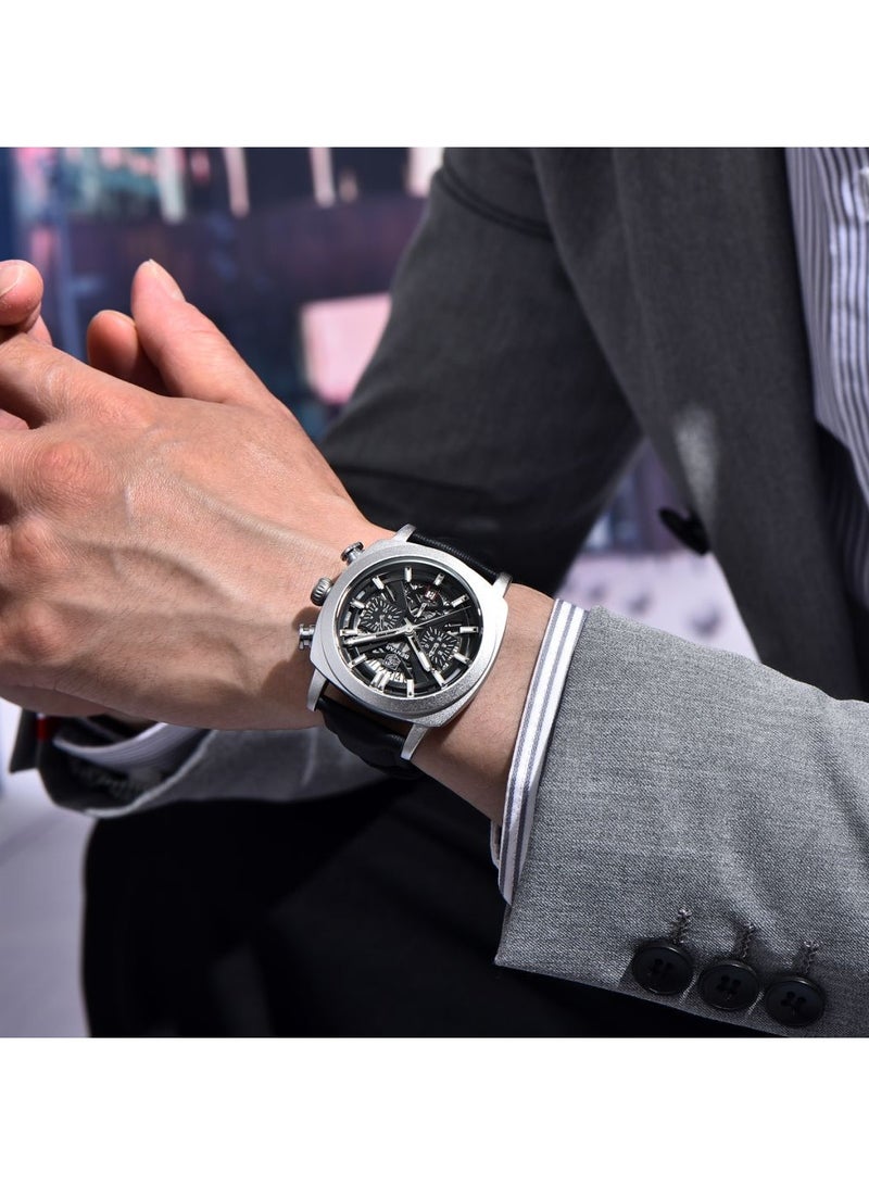 BENYAR Watches for Men Luxury Quartz Water Resistant Watch Men's Chronograph Genuine Leather Strap 5205 Black  - Image 3