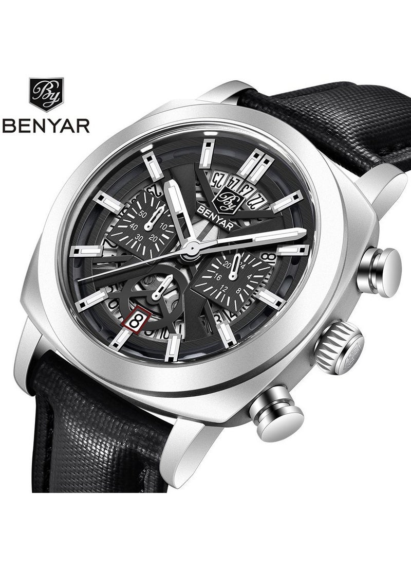 Watches for Men Luxury Quartz Water Resistant Watch Men's Chronograph Genuine Leather Strap 5205 Black - pzsku/ZEE0370CD1F536C6F15E4Z/45/_/1731982081/9d6c490e-4ef0-43f6-b5cb-ca3b2efa7893