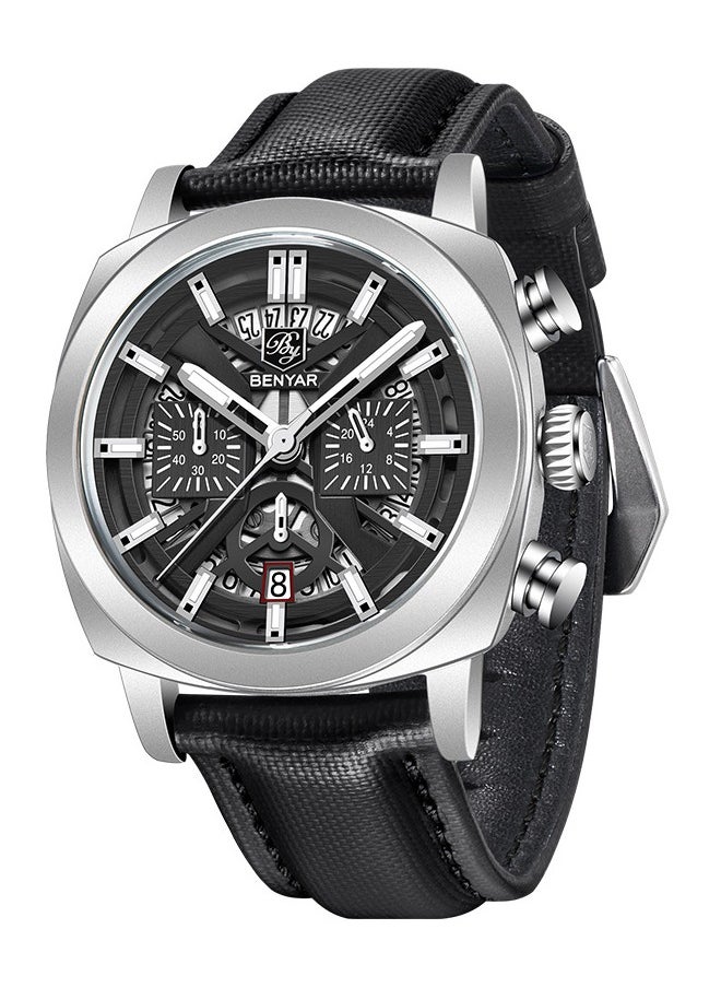 Watches for Men Luxury Quartz Water Resistant Watch Men's Chronograph Genuine Leather Strap 5205 Black - pzsku/ZEE0370CD1F536C6F15E4Z/45/_/1735891473/fe5c5fe1-43e3-4c4a-853a-beb3d0908a4e