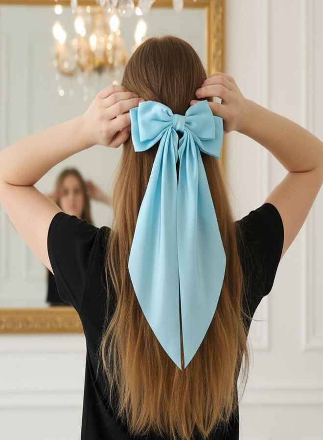 Caeuiciw 24 Pcs Satin Hair Bows Bulk Silky Big Hair Bows for Women Oversized Long Tail Ribbons Large Knot Clips Barrettes for Holiday Gifts(Plain) - Image 5