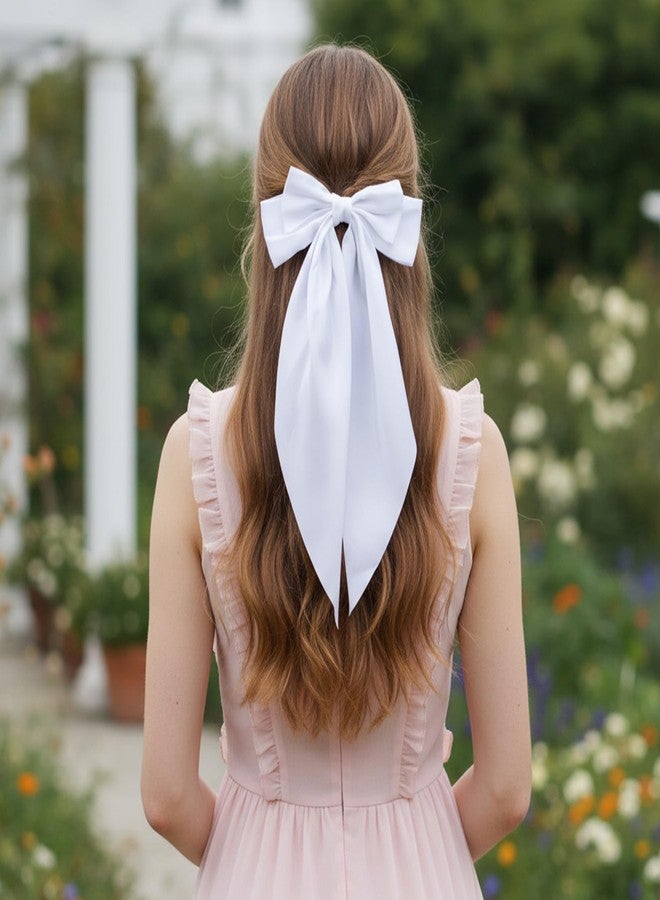 Caeuiciw 24 Pcs Satin Hair Bows Bulk Silky Big Hair Bows for Women Oversized Long Tail Ribbons Large Knot Clips Barrettes for Holiday Gifts(Plain) - Image 4