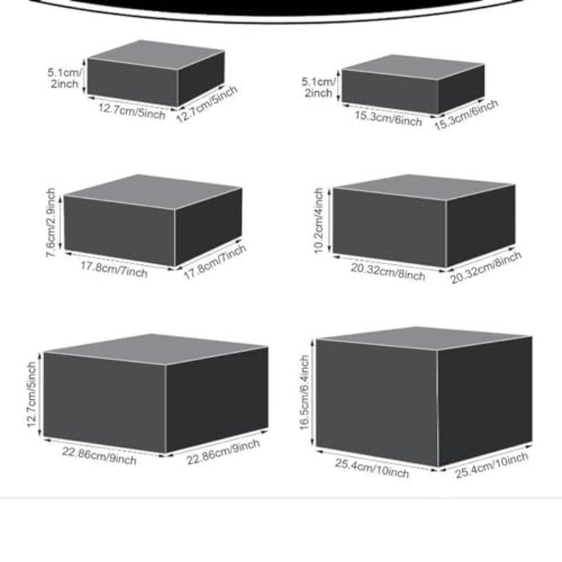 Food buffet and catering display: black acrylic nesting risers set of 6, 12/15/17/20/22/25 cm, lightweight yet sturdy for cakes, cupcakes, collectibles, action figures, and photography props - Image 3